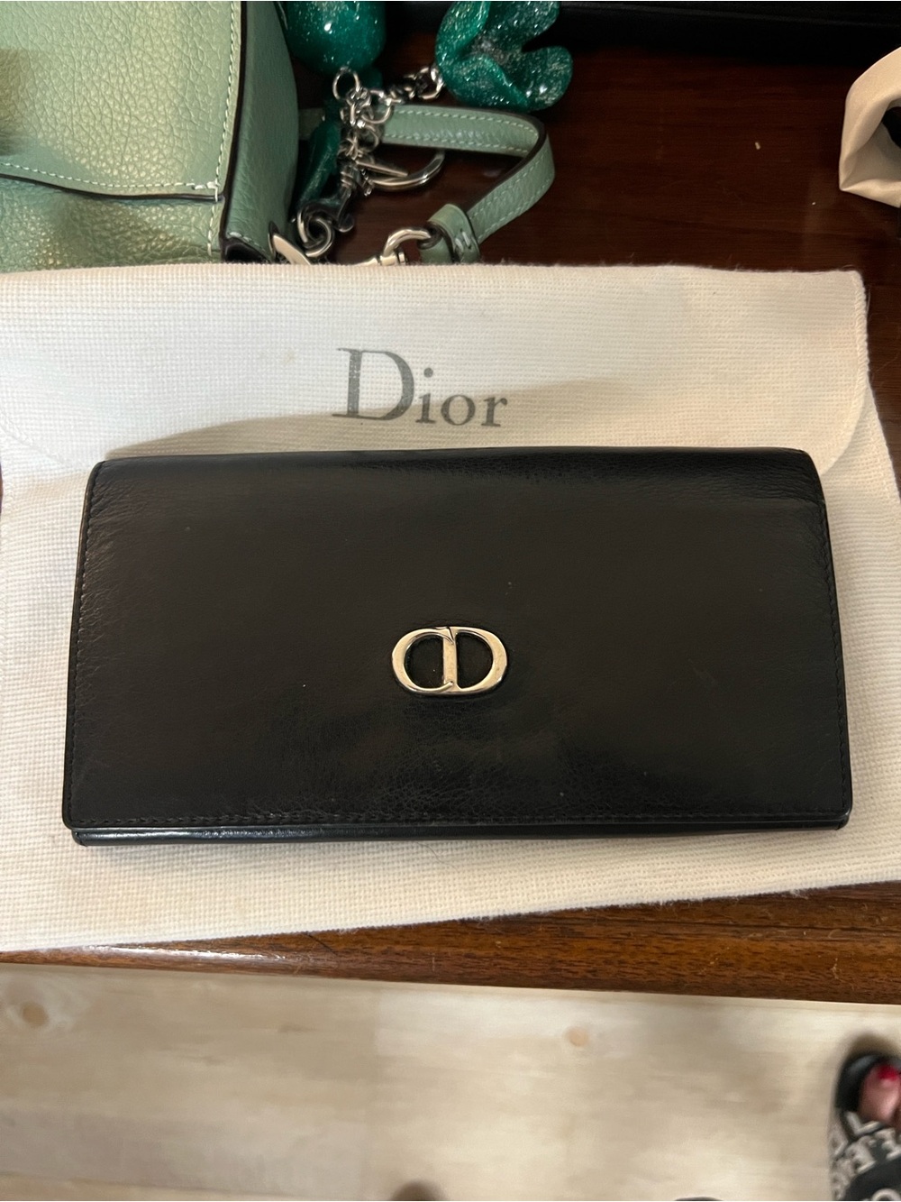 Dior Vintage Black Leather Continental Wallet with CD Emblem